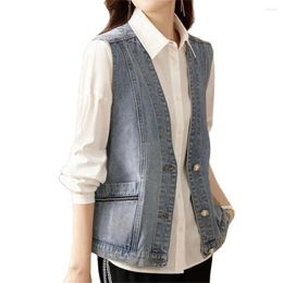 Women's Vests 2023 Spring Summer Sleeveless Casual Top Blue Jean Waistcoat Coat Lady Pocket Outerwear Vintage Gilet Women Denim Vest Jacket