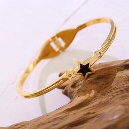 Bangle 2023 Fashion Five-pointed Star Spring Buckle Bracelet For Women Geometric Trend Temperament Niche Stainless Steel