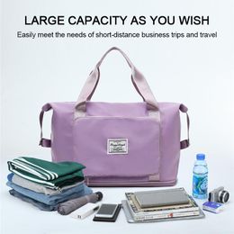 Bags Foldable Large Capacity Women Sports Yoga Gym Bag Folding Travel Lightweight Waterproof Bag Expandable Capacity Shoulder Handbag