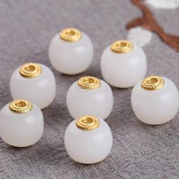 Loose Gemstones 14k Gold Hetian Jades White Nephrite Jade Barrel Beads For Jewellery Making Diy String Bracelet Beaded Necklace Charms