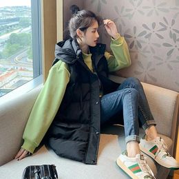 Coletes femininos de co -colete de algodão colete mulheres jaqueta feminina outono inverno desgaste comprimento solto coreano com capuz thicke quente