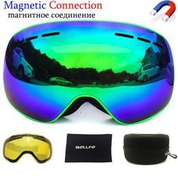 Ski Goggles with Magnetic Double Layer Polarized Lens Skiing Anti fog UV400 Snowboard Men Women Glasses Eyewear case 230821