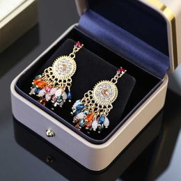 Ethnic style set zircon earrings for women's light luxury high-end tassel earrings S925 silver needle artistic earrings