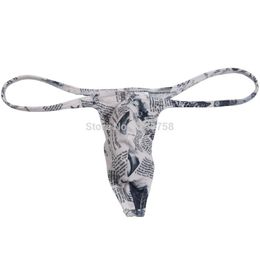 Sexy Men's Newspaper Micro Thong Underwear Male Penis Pouch String Tangas Guy T-Back2786