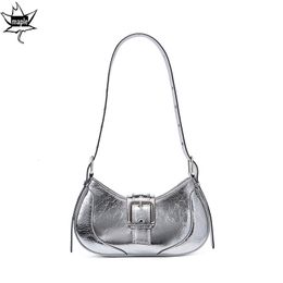 Evening Bags Ins Stylish Burst Texture Oil Wax Cowhide Leather Underarm Purse Silver Black Beige Colour Women's Handbag 230818