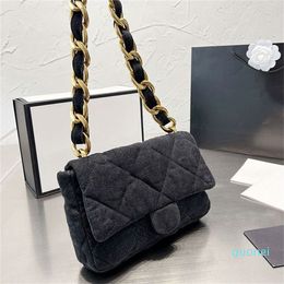 Women Fashion Denim Crossbody Bag Diamond Lattice Quilted Thick Chain Large Capacity Shopping Travel Handbag Clutch Fashion