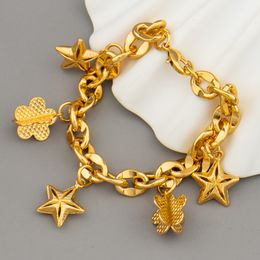 Charm Bracelets Trendy Original DIY Gold Color Bracelet With Flower Star Wings Fashion Womens Pendant Bangle Jewelry For Gifts 230821