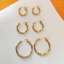 Stud Earrings 2023 Gold Silver Colour Stainless Steel Hoop For Women Simple Round Circle Twisted Braid Ear Rings Steampunk Accessories