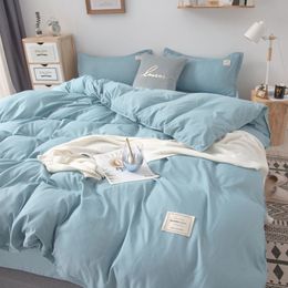 Bedding sets Simple Japanese Solid Colour Blue Set Twin Full Queen King Size Bed Linen Girl Polyester Flat Sheet Pillowcase 230818