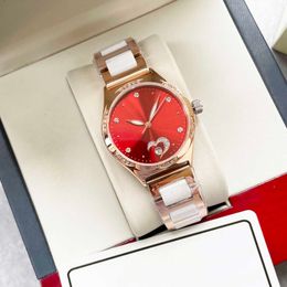 Womens Designer Luxury Watch Automatic Movement High Quality Red Dial Classic Size 32MM Stainless Steel Ceramic Strap Leather Watch Band Watch