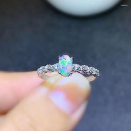 Cluster Rings Genuine Opal Ring Real 925 Sterling Silver Fine Jewelry 4 6MM Colorful Natrual Gemstone For Women Birthday Gift Free Ship