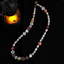 Chains Halloween Pumpkin Spider Bat Clay Beads Party Costume Jewelry Gifts Choker Real True Pearl Necklace Woman