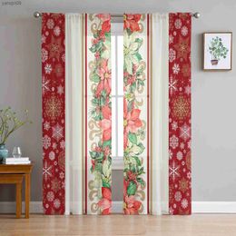 Curtain Christmas Poinsettia Snowflakes Living Room Transparent Tulle Window Curtain Bedroom Kitchen Decor Veil Drapes Curtains HKD230821