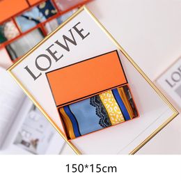 Designer Pattern Silk Scarf For Women Printing Stripe Geometric Brand Scarves Orange Hardcover Box Set Birthday Valentine Mother D191C