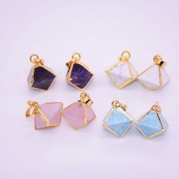 Pendant Necklaces Natural Stone Crystal Quartz Women 2023 Square Face Howlite Amethyst Turquoise Gold Plated Healing Jewelry Making