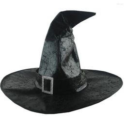 Berets Women's Large Ruched Witch Hat Accessory For Holiday Halloween Party Personality Unisex Wizard Pointed Cap Costume