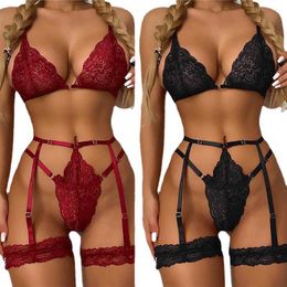 Sexy Set Plus Size Exotic Lingerie Sexy Floral Lace Underwear Open Crotch Babydoll Costume Women Porn Bra Set Bowknot Pajamas Nightwear 230808