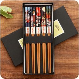 Chopsticks 5 Pairs Japanese Style Bamboo Sushi Tableware Top Grade Chinese Natural Joint Eating Tools