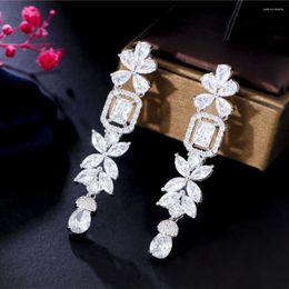 Dangle Earrings CWWZircons Clear White Cubic Zirconia Leaf Flower Shape Long Bridal For Wedding Women Jewelry Accessories CZ477