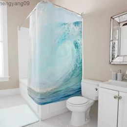 Shower Curtains Hawaii Stunning Blue Giant Surf Wave Shower Curtain Bathroom Curtain with Hook Bathroom Curtain l220cm Wave Shower Curtain R230821