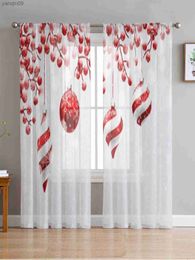 Curtain Christmas Decoration Balls And Berries Sheer Curtains For Living Room Bedroom Balcony Transparent Window Blinds Kitchen Drapes HKD230821