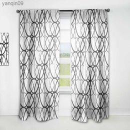 Curtain and White Geometric Pattern I' Mid-Century Modern Curtain Panel HKD230821