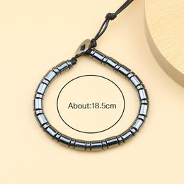 Strand Cylindrical Beaded Black Unisex No Magnetic Men's Adjustable Bracelet Fashion Natural Hematite Stone Jewelry Ornaments