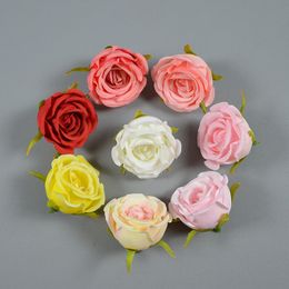 Decorative Flowers Wreaths 50pcs 8Colors Silk Small Rose Bud Flower Heads For DIY Home Wedding Wall Bouquet Decor Handicraft Festival Decoration 230818