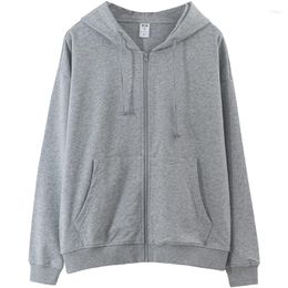 Women's Hoodies Shanhaijing Light Flower Grey Cardigan Sweater Jacket Hooded Zipper Spring And Autumn College Style Loose Top