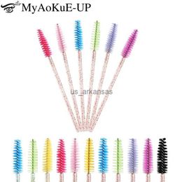 Makeup Brushes 50pcs Disposable Crystal Eyelash Brush Mascara Wands Applicator Eyebrow Comb Spoolie Brush Lash Extension Supplies Makeup Tool HKD230821