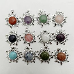 Pendant Necklaces Fashion Good Quality Amethyst Natural Gem Stone Silver Plated Alloy Sun Necklace Jewellery Making Charm Accessories 12PC