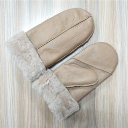 Five Fingers Gloves Style Winter Keep Warm Thicken Sheepskin Leather Mittens For Women Ladies And Girls 230818