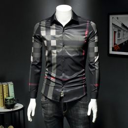 2023 new long-sleeved plaid shirt men's light familiar style ruffian handsome youth business casual spring thin shirt Asian s2102