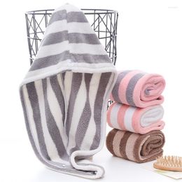 Towel Microfiber Stripe Hair Strong Water Absorbent Quick Dry Cap Bath Wrap Hat For Lady Women Girl