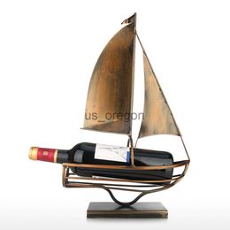 Other Home Decor Creative retro Wine rack wrought iron sailboat decorative ornament home living room handicraft Storage shelf x0821