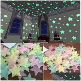 Wall Stickers Bigger 3D Stars Glow In The Dark 3.8Cm Luminous Fluorescent For Kids Baby Room Bedroom Ceiling Home Decor Drop Delivery Dhfou