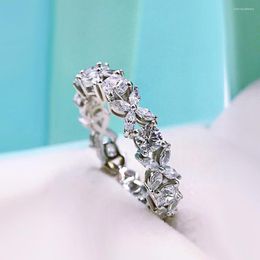 Cluster Rings Spring Qiaoer 925 Sterling Silver Sparkling Full High Carbon Dimond Zircon Flower For Women Engagement Fine Jewellery