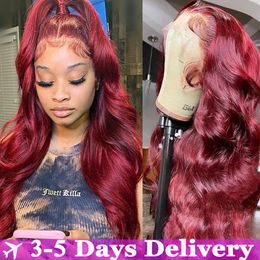 13X4 Chocolate Brown Body Wave Lace Front Wig 220%density HD Transparent Burgundy Lace Frontal Body Wave Wigs Ombre Highlight Wig Human Hair