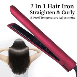 Curling Irons 2 1 Ceramic Hair Flat Iron Professional Electric Straightener Curler Tourmaline Hair Straighting Curling Iron Corrugation 230821