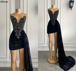 Major Beading Classy Black Velvet Mini Cocktail Party Dresses With Peplum Short Prom Formal Occasion Sexy Night Club Wear Second Reception Birthday Gowns CL2732