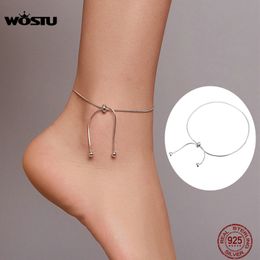 Anklets WOSTU Silver Anklet Summer 925 Sterling Silver Simple Chain Anklet for Women Fashion Sterling Silver Fine Jewelry CQT016 230821