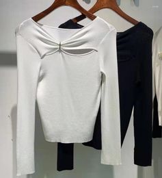 Women's Sweaters 2023 Spring Summer High Quality Knitwear Ladies Sexy Slash Neck Long Sleeve Casual Black White Jumpers