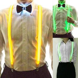 Other Event Party Supplies Light Up Men's Led Suspenders Bow Tie Perfect For Music Suspenders Illuminated Led Festival Costume Party 230821