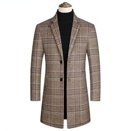 Mens Wool Blends Men Plaid Long Winter Jackets Trench Coats High Quality Male Business Casual 4XL 230818
