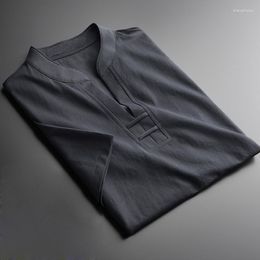 Men's T Shirts Stand Collar Men T-shirt Luxury Thin Fabric Short Sleeve Mens T-shirts Plus Size 4xl Summer Slim Fit Casual Man Tee