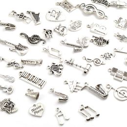 Pendant Necklaces 40 PCs/Packet Mmusical Noteusic Pendants Tuba Musical Instrument Antique Silver Color Note Charms Findings