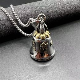Pendant Necklaces Titanium Steel Gold-plated Locomotive Wind Sanskrit Six-word Truth Exorcism Lucky Riding Bell