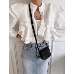 Women's Jackets Chic Korean Double Layer Ruffle Cardigan Thin Coat Chaquetas Mujer White Jacket Zipper Sweatshirts Sleeve Shirt Crop Top