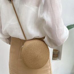 Evening Bags Women Woven Round Straw Bag Beach Crossbody For Ladies Children Cute Shoulder Rattan Knitted Candy Colour Small Handbag