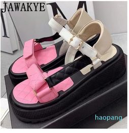 Leather Hook And Loop Women Buckle Strap Flat Platform Shoes For Casual Paatchwork Femininas